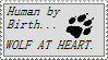 stamp: Human by birth... wolf at heart.